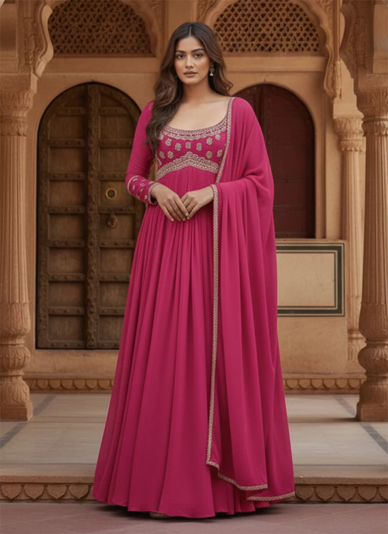 Rani pink georgette handwork elegant anarkali